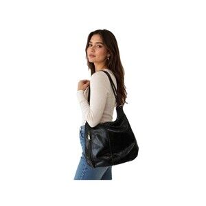 HOBO International Leather Hobo Shoulder Bag Black Slouchy Bag Double Straps
